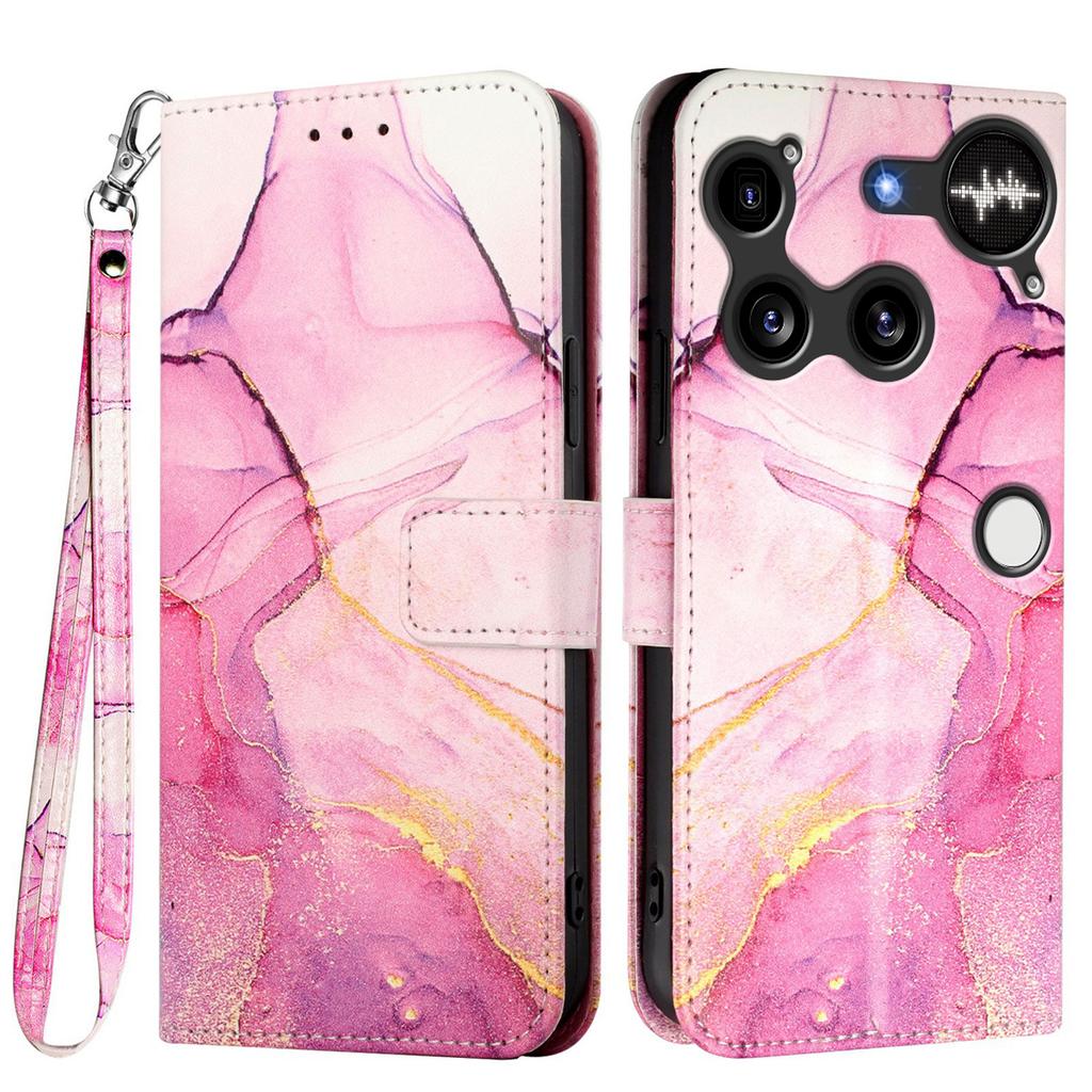 For Nothing Phone (3) 5G Case with Strap Marble Pattern Leather Phone Cover Card Holder
