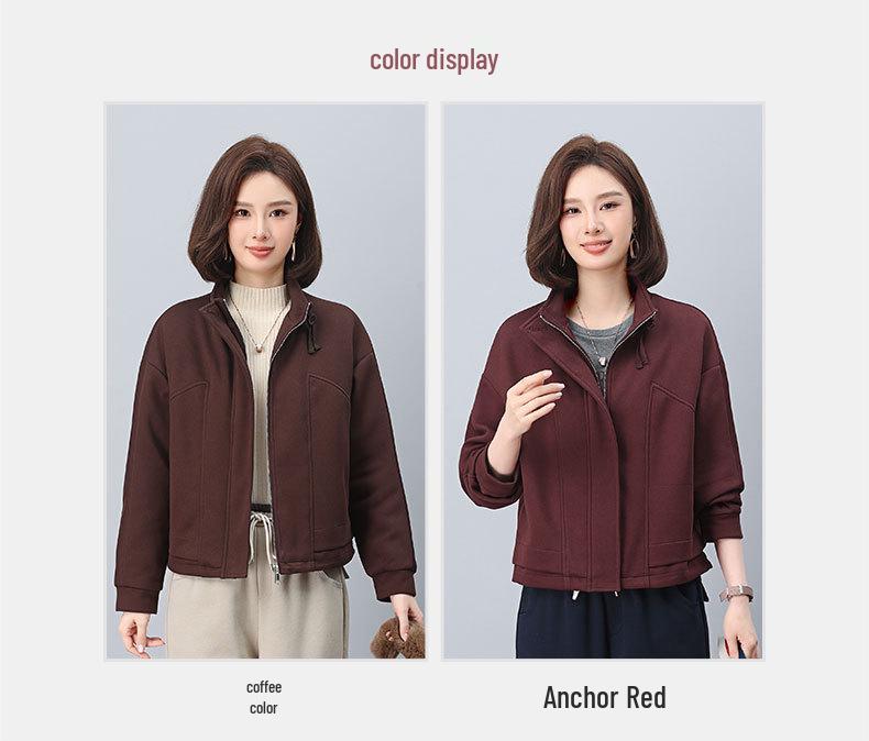 Women's Petite Stand-Up Collar Thickened Coat - 2024 Autumn/Winter Fashionable Loose Fit Casual Top