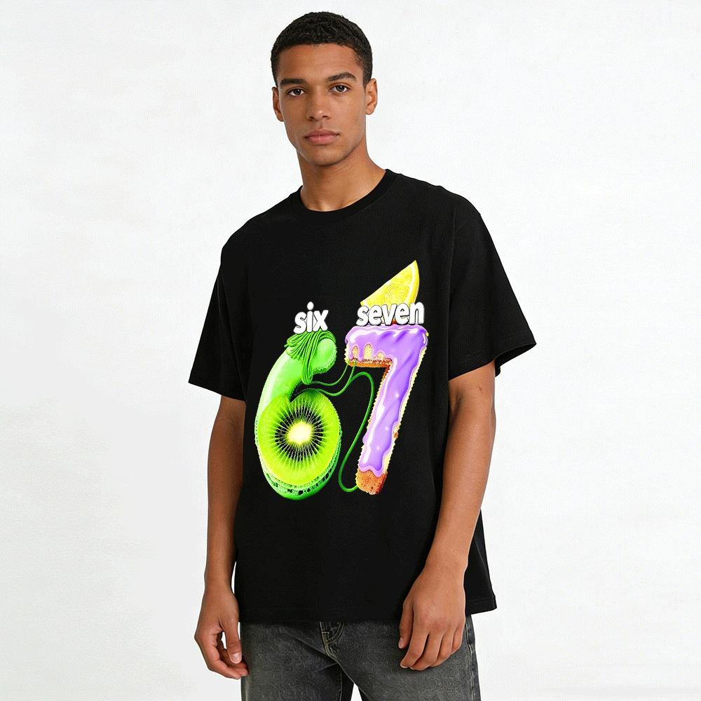 Fun Food Number 67 Print Casual Top For Men And Women Pure cotton T-shirt