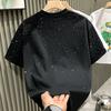 Sommer T-skjorte for menn Rhinestone Dekor Rundhals Løs Pure Farge Kortermet Pullover Uformell Midt Lengde Daglig slitasje Sport Topp