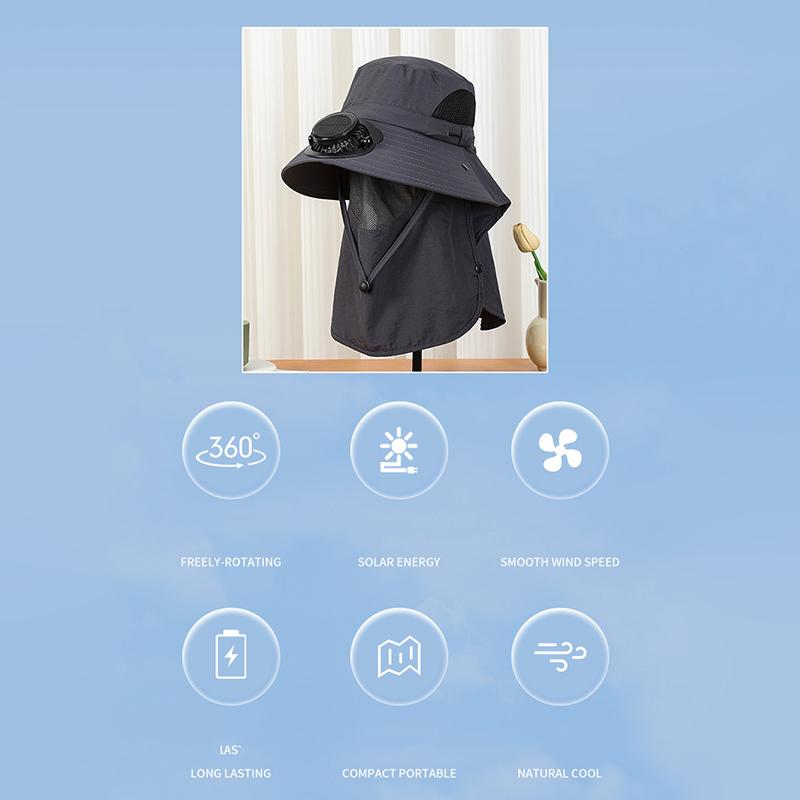 Men Fan Hat With Solar Panel Wide-Brimmed Shawl Fishing Hat Solar Usb Charging Uv-Protection Outdoor Hat