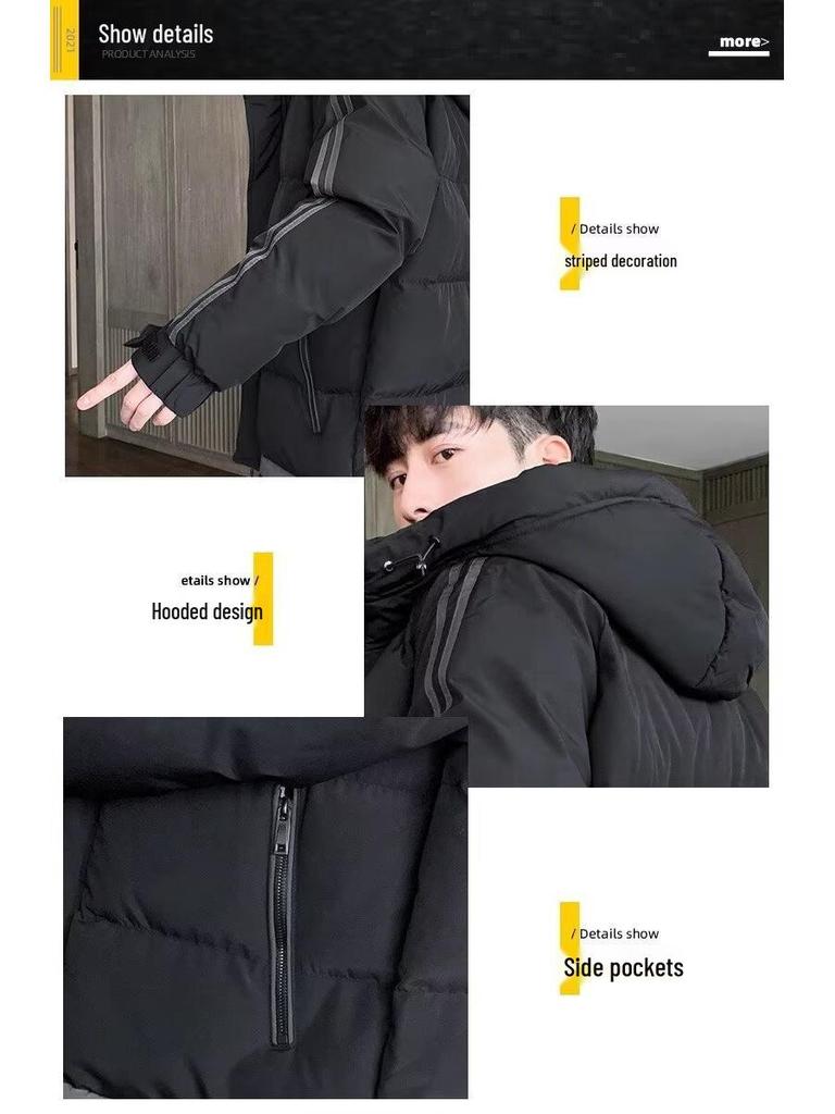 Men's Plus Size Hooded Winter Jacket - Windproof Down Cotton Coat for Youth