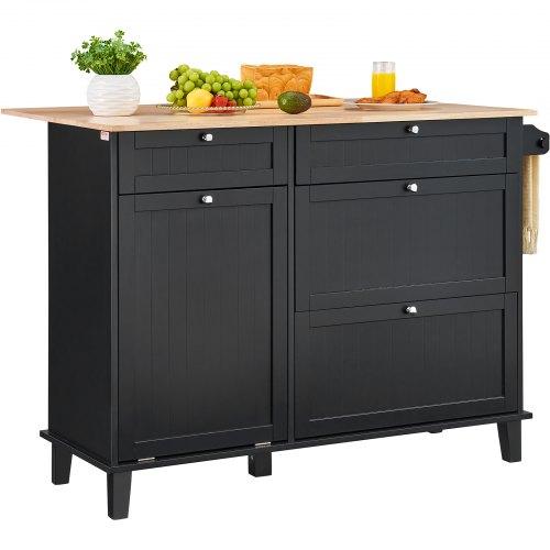 VEVOR Kitchen Island Cart, 50" Wood Top Breakfast Bar with Trash Cabinet Tilt Out 10 Gallon Storage