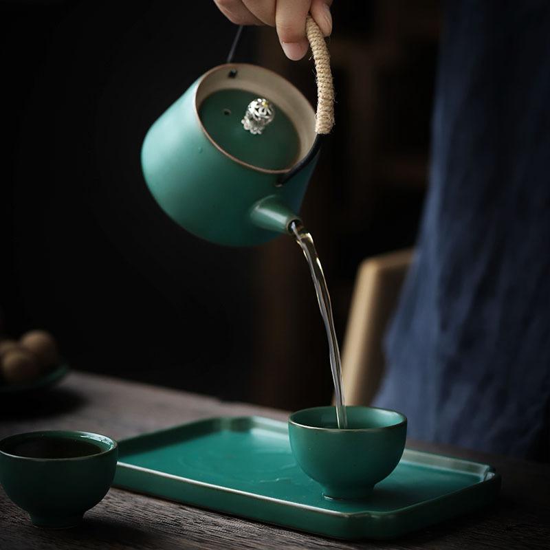 Retro green Kung Fu tea set, household simplicity, one pot, two cups, express cup, tea small set, gift box packaging