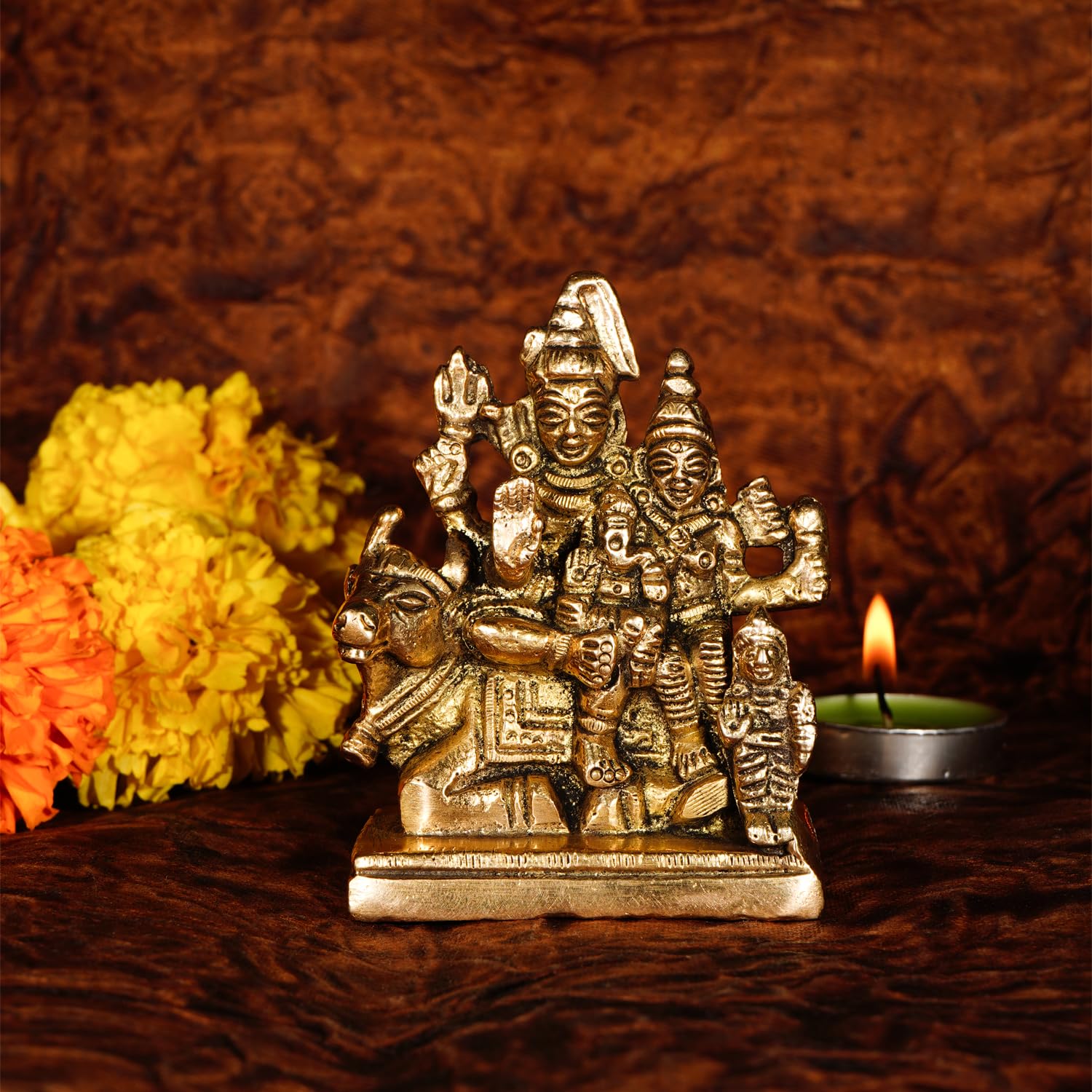 100% Pure Brass Shiv Parivar Murti, Mahadev Bholenath Pariwar Statue Gold -8.5cm