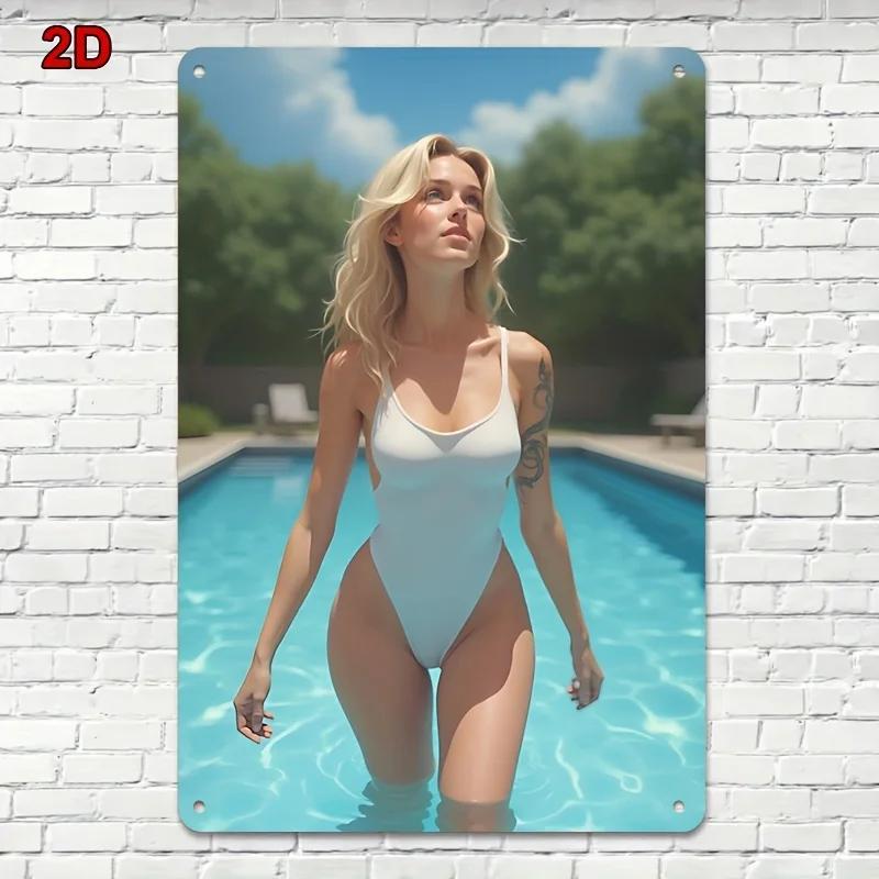 

Vintage Metal Tin Sign x Inch Retro Bikini Girl Wall Art Durable for Bar Cafe Home Decor 20x30cm