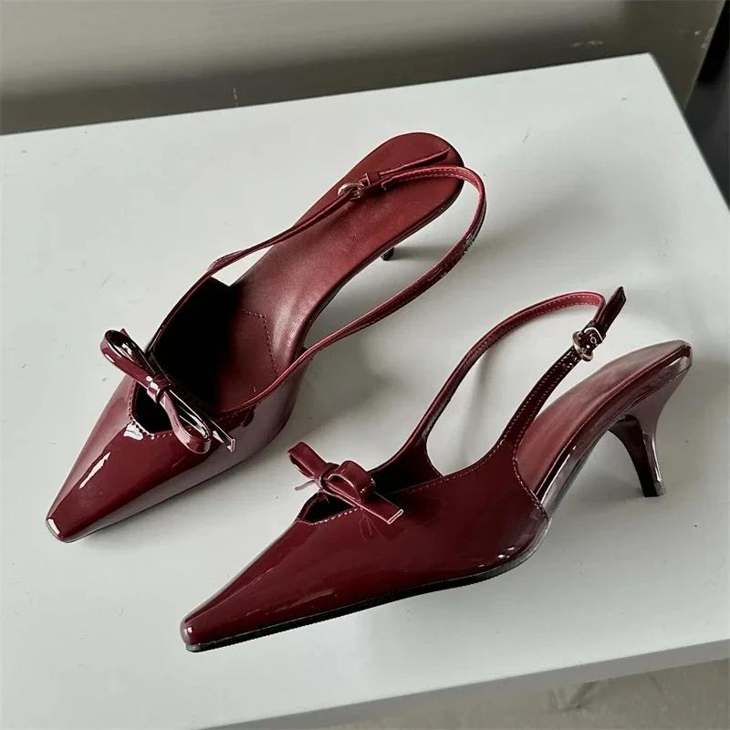 

2024 Luxury Design Pointed Toe Pumps Sandals Woman Elegant Slingbacks Buckle Strap Thin Heels Female Wedding Party Mules Shoes 40 червоний