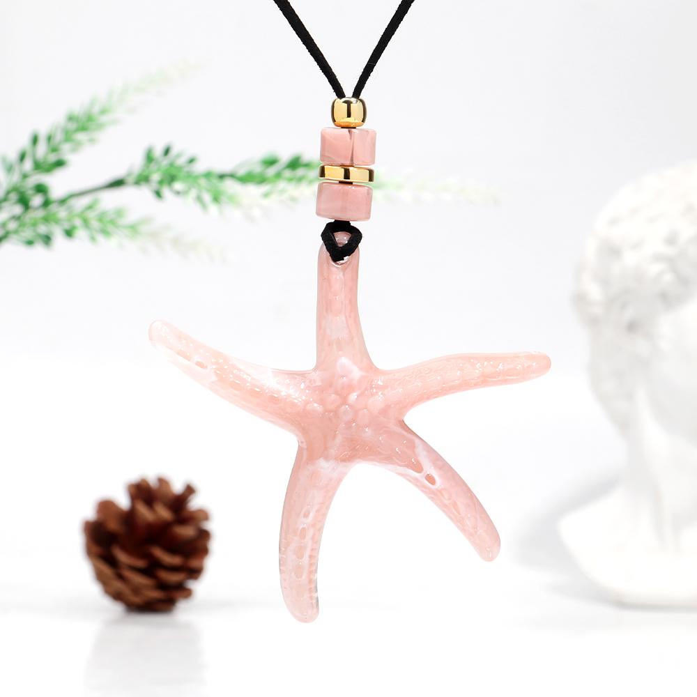 Trend Acrylic Ocean Starfish Pendant Necklaces for Women Colorful Extra Large Sea Star Leather Rope Choker Vacation Jewelry Gift