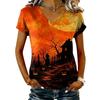 Women's V-Neck Short Sleeve Casual Pullover T-Shirt with Halloween Print