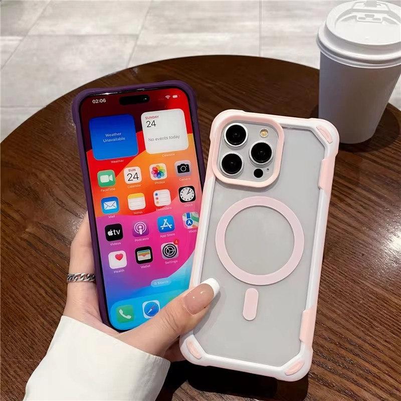 For iPhone 15 Pro Max Luxury Magsafe Magnetic Square Silicone Frame Phone Case For iPhone 11 12 13 14Plus Samsung S24 Ultra Clean Protective Cover