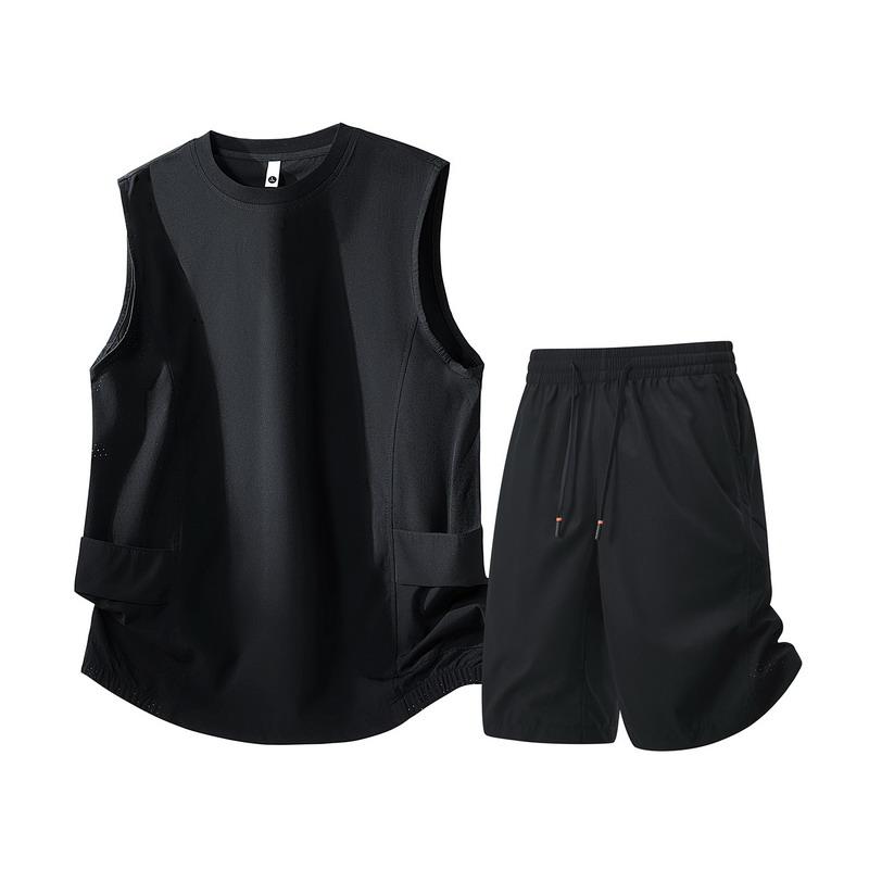 Summer Casual Sports Suit Men's Short Sleeved Lightweight Quick Drying Ice Silk Two-piece Set