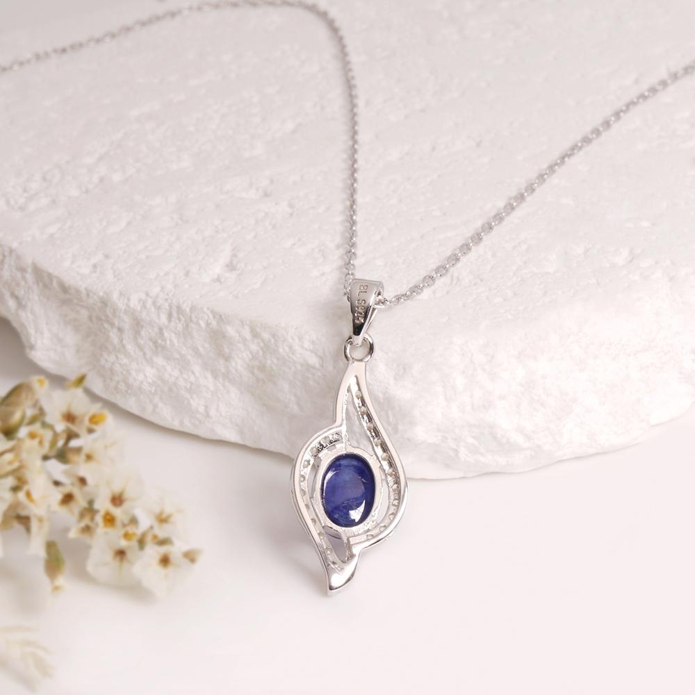 Collar colgante de plata con zafiro de cristal relleno natural, piedra natal de septiembre de lujo, regalo para aniversario, banquete y cumpleaños para dama