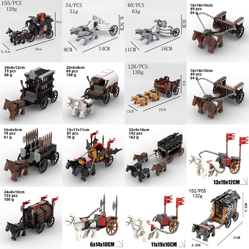 Bai Fen Bai Dolls And Toys Unisex Diy Medieval Cattle Trailer Horse Carriage Building Block Castle Knight Chariot Soldier Figures Transport Vehicle Car Bricks Toy
