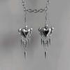 Abi Feng Gothic Punk Red Heart Skull Earrings with Rivets and Thorns