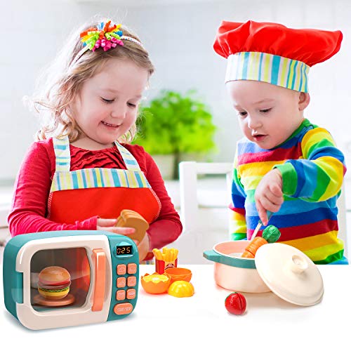 Cute Stone Pretend Play Set, 20-Piece Kitchen Set with Microwave, Cookware, Ingredients, Fruits, and More, Perfect for Parent-Child Pretend Play, Birt