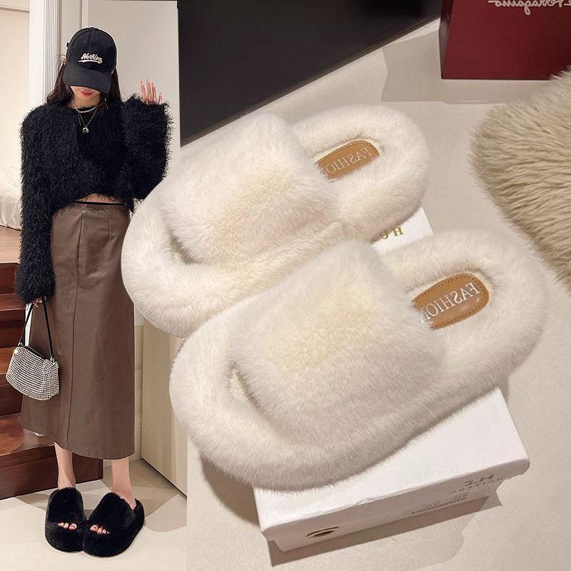 

Mao Mao slippers women wear new fairy style autumn and winter fashion versatile and comfortable home one-word cotton mop 40—41 чорний