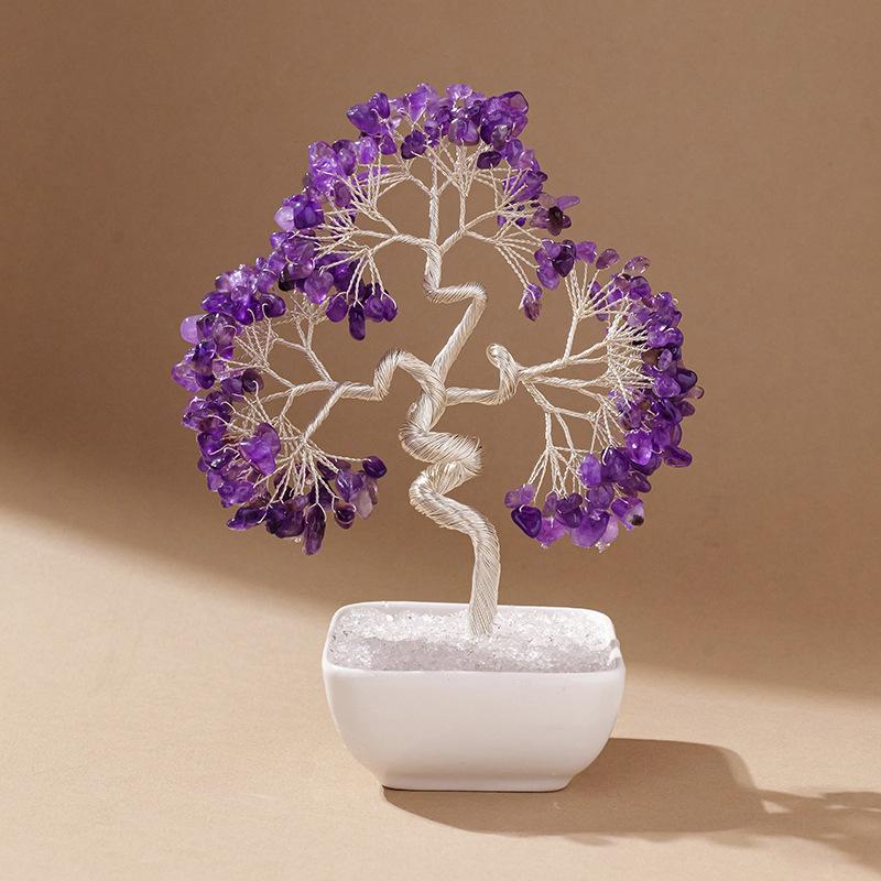 Natural Aquamarine Money Tree Crystal Raw Stone Tree of Life Wealth Attracting Desk Decor amethyst money tree
