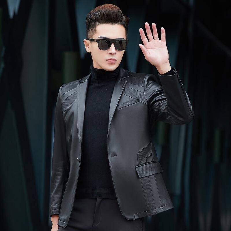 Fu Ting Men's Slim Fit Business Sheepskin Leather Jacket