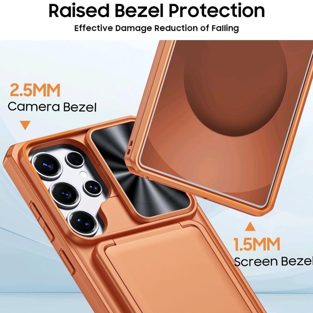 With Card Holder Sliding Camera Cover and Stand for Samsung Galaxy S26 S25 S24 Ultra Phone Case, Anti-Fall PC+TPU Wallet Case
