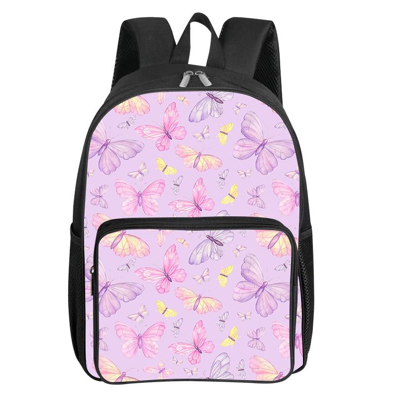 Zaino Quadrato con Tasca Frontale a Fantasia Farfalle per Ragazzo e Ragazza Migliori Regali 2D Piatto Cartone Animato Zaini Scolastici per Bambini