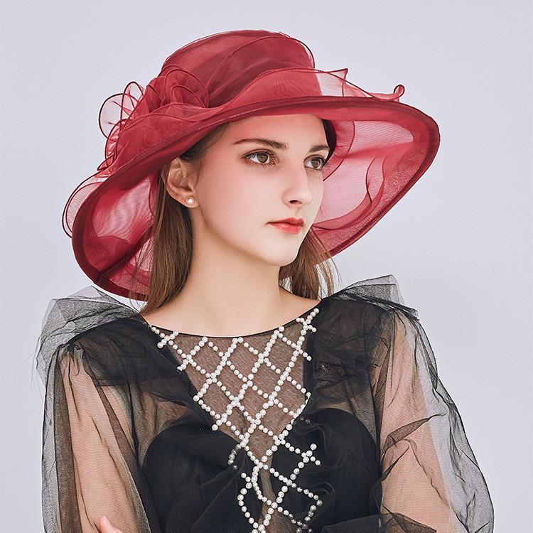 Summer Sun Hat For Women With Large Brim And Flower Decor Made From Eukran Organza