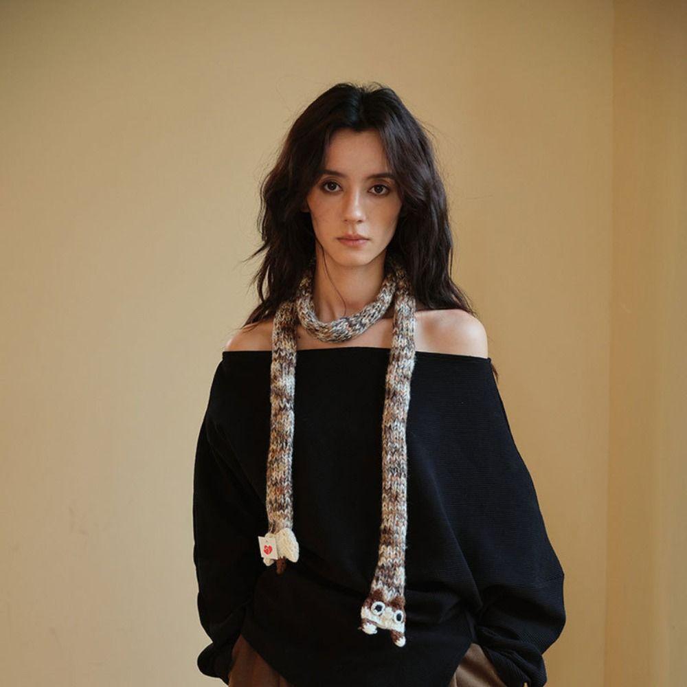 Animals Y2K Knitted Scarf Cartoon Squirrel Shawl Gothic Long Narrow Scarves  Girl