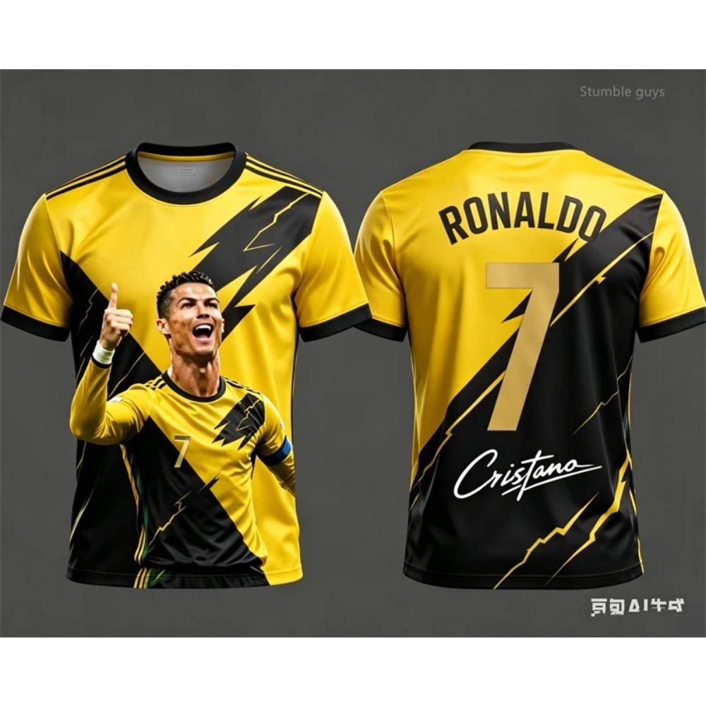 Sommer Ronaldo 3D-Druck Design Kinder Outfit Fußballtrikot T-Shirt. Locker und bequem Geeignet für den täglichen Gebrauch