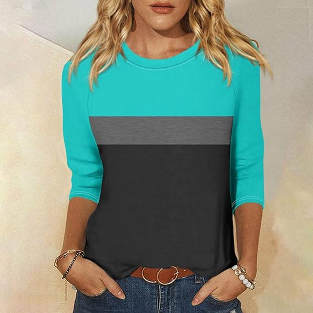 Women's Solid Color Casual Fashion Three-quarter Sleeve T-shirt Crew Neck Top