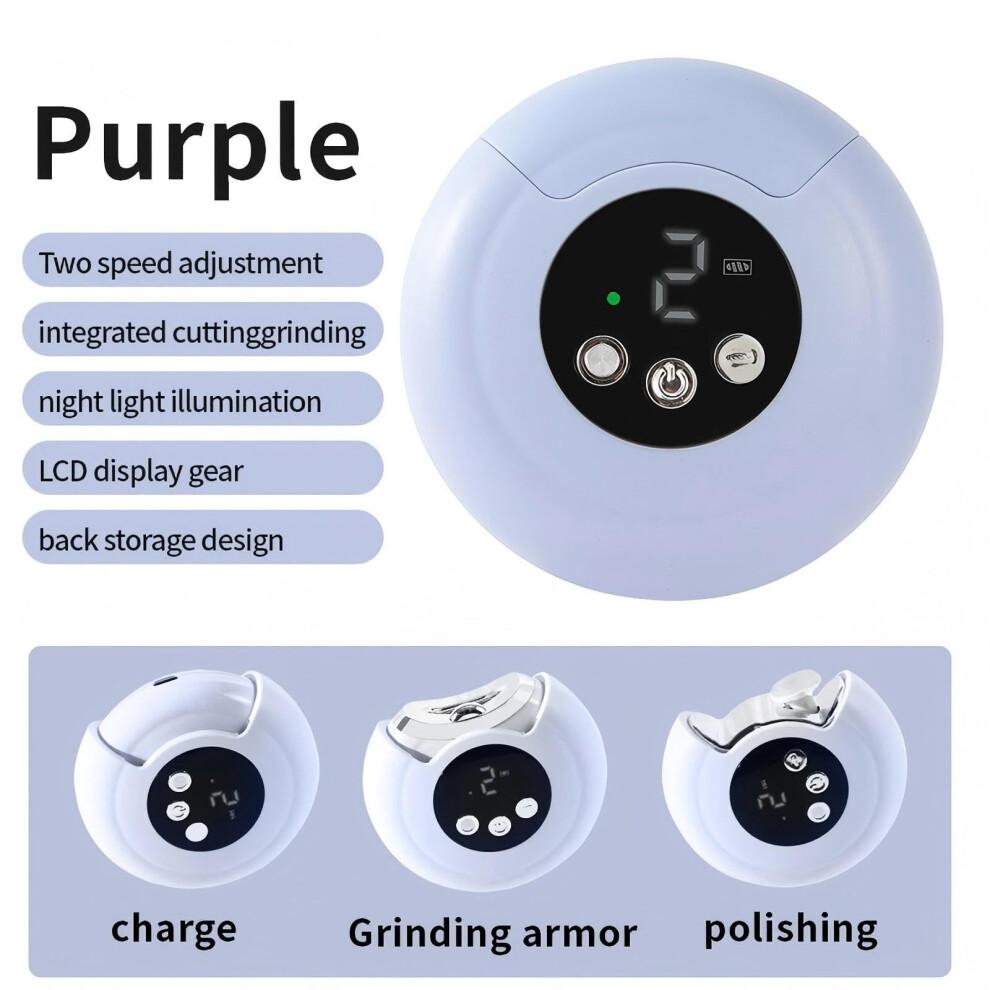 Electric Nail Clipper with LED Light, 360 Rotation Automatic Nail Trimmer USB Rechargeable Purple