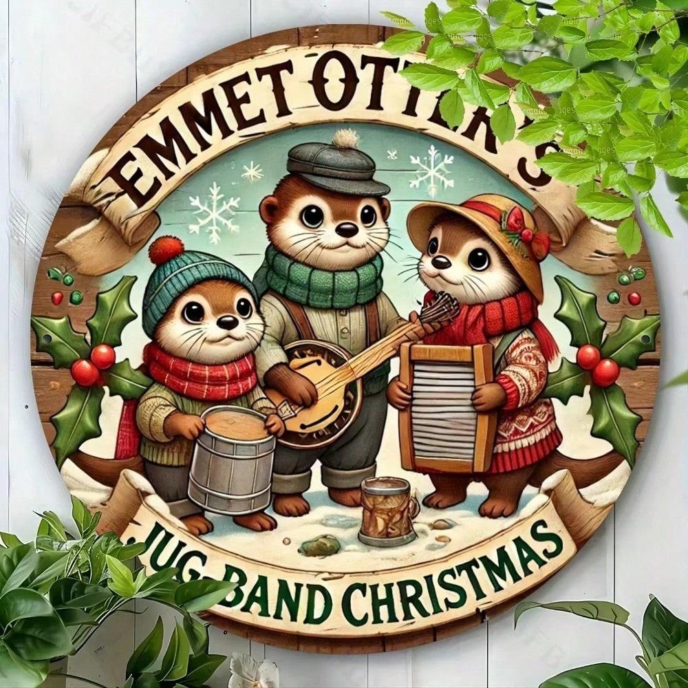 

Vintage Style Jug Band Christmas Round Metal Wall Art Sign Home Decor Gift 20x20 різнокольоровий