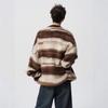 Unisex Mohair Round Neck Color Block Stripe Sweater - Autumn/Winter Casual Loose Fit