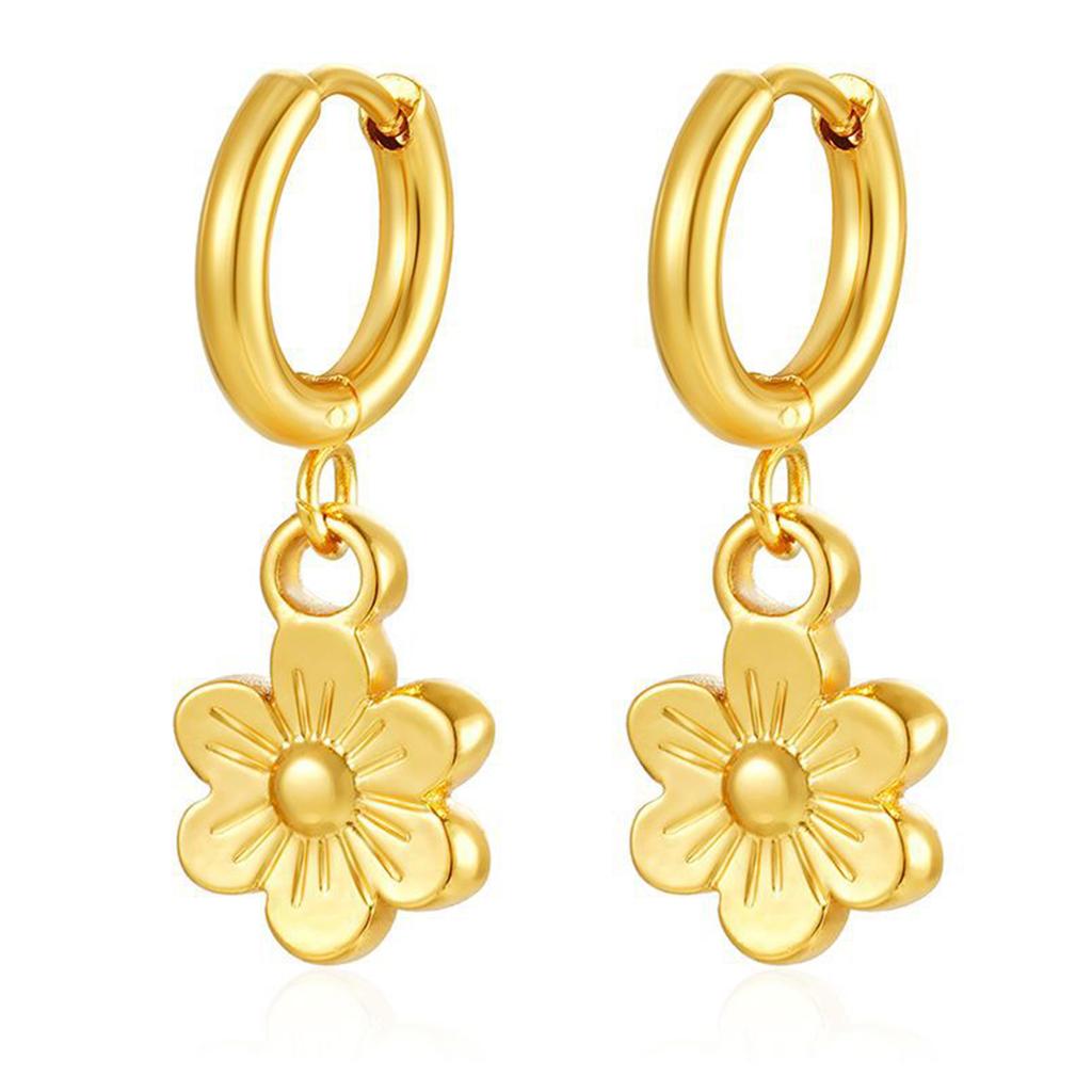Sunflower Earring Hoop Dangle Stainless Steel Earrings for Women Tassel Charms Round Ears Piercing Accessories Fashion Zircon