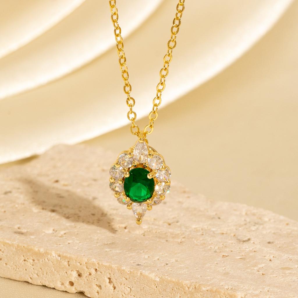 Vintage Square Zircon Necklace Women Luxury Full Rhinestone Round Geometric Pendant High Grade Long Sweater Chain