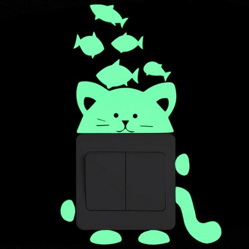 Luminous Cartoon Switch Sticker Glow in the Dark Cat Sticker Fluorescent Fairy Moon Stars Sticker Kid Room Decoration Home Decor