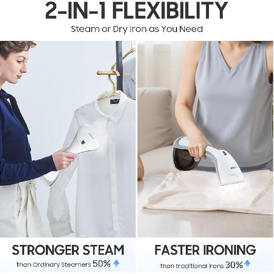 Steamer for Clothes, 20S Heat-up,1200W, 250ml,13-Vent Design for Strong Steaming, 2-in-1 Steamer & Iron, Handheld for All Fabrics, Garment Wrinkle