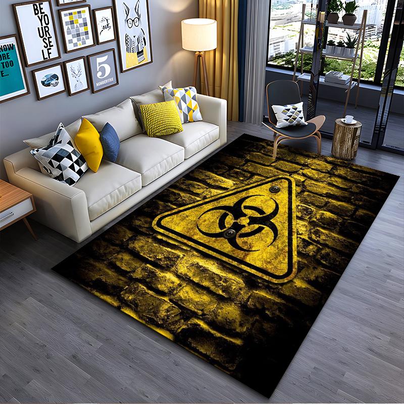 

Biohazard Warning Rug with Grunge Design Suitable for use as an anti-slip game mat for living room and bedroom sofas 40x60cm( 15x23in )
