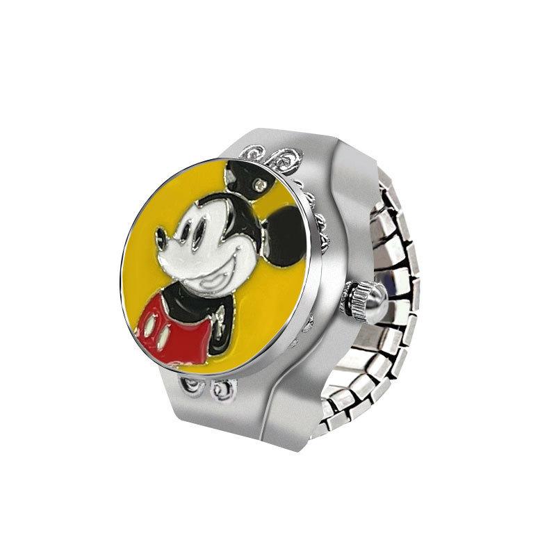 Disney Mickey Flip Cover LookTime Mini Ring Watch Cute Cartoon Simple Couple Creative Keeping Ring