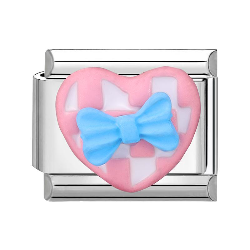 Sweet Cute Bow Knot Butterfly Pink Blue Heart Italian Charm Links Fit 9mm Stainless Steel Bracelet Women DIY Making Zircon Gift