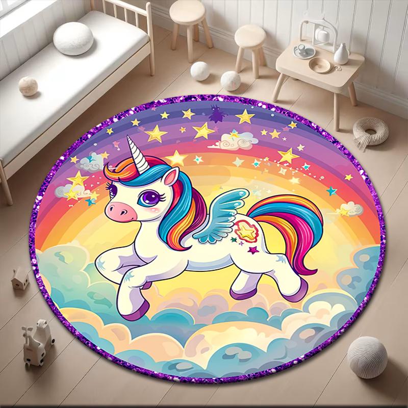 

1pc Personalized Unicorn Rainbow Round carpet Painted Printed circular carpet, home door mat, outdoor travel protection carpet 80x80cm( 31x31in)