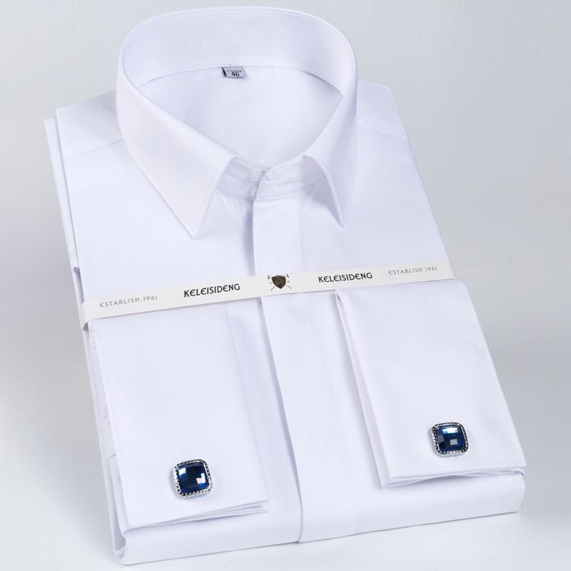 

Men s Classic French Cuff Hidden Button Dress Shirt Long-sleeve Formal Business Standard-fit White Shirts (Cufflinks Included) 44 білий