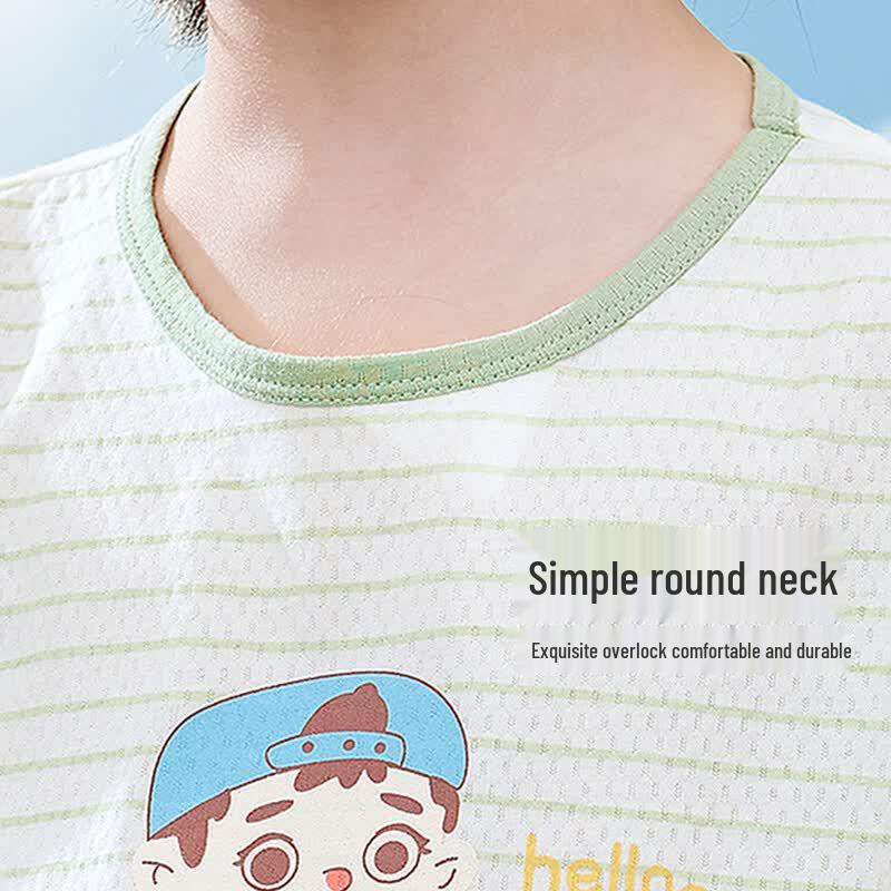 Hodo Boys' Summer Cotton Short-Sleeve Pajama Set with 3A Antibacterial Mesh