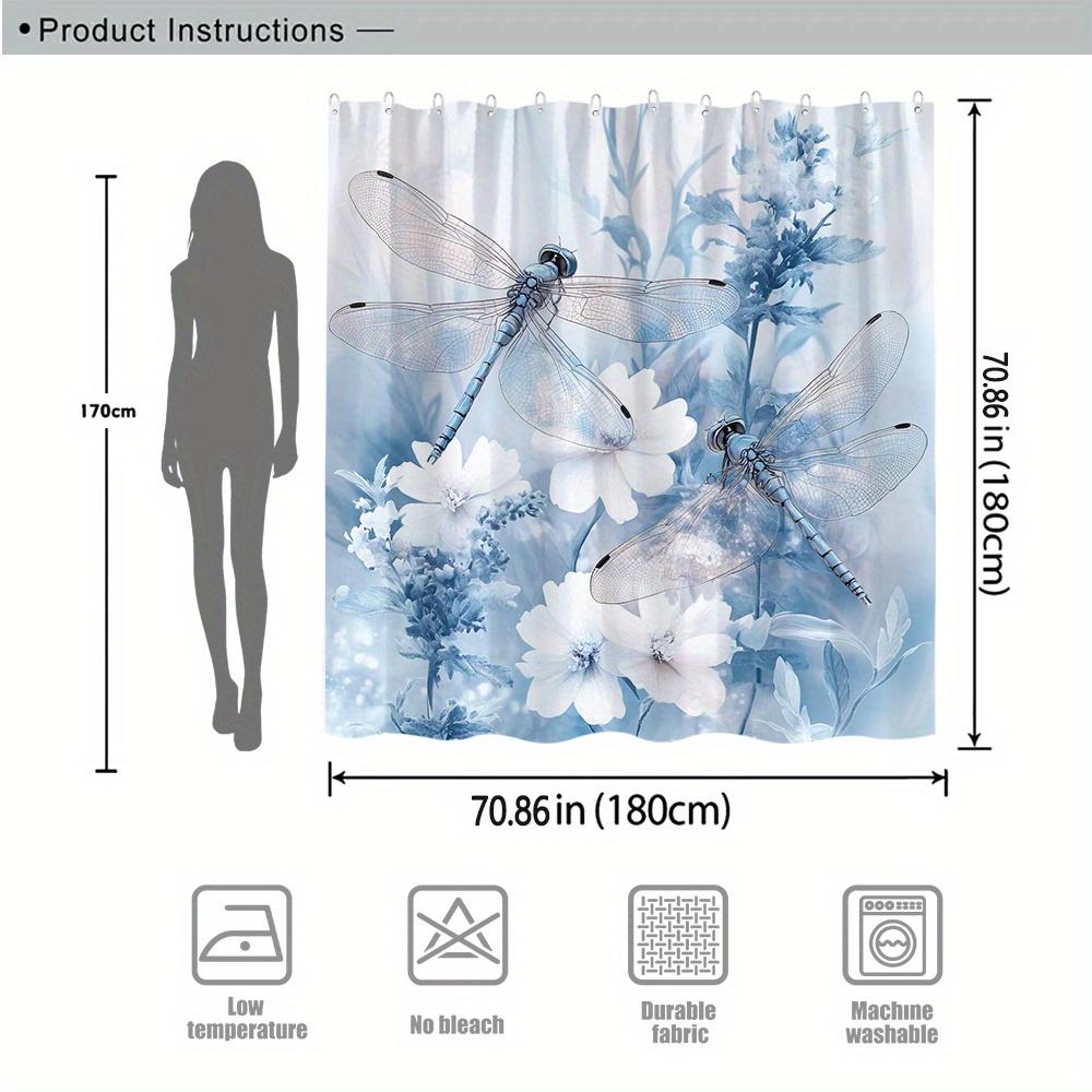 1pc 'Pastel Garden' Dragonfly Curtain, Ethereal Fantasy Design, Translucent Wings, Blue & White Flowers, Durable Polyester