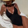 Women's Swimwear Fashion Sexy Black One-piece V-Neck Backless Bikini Beachwear