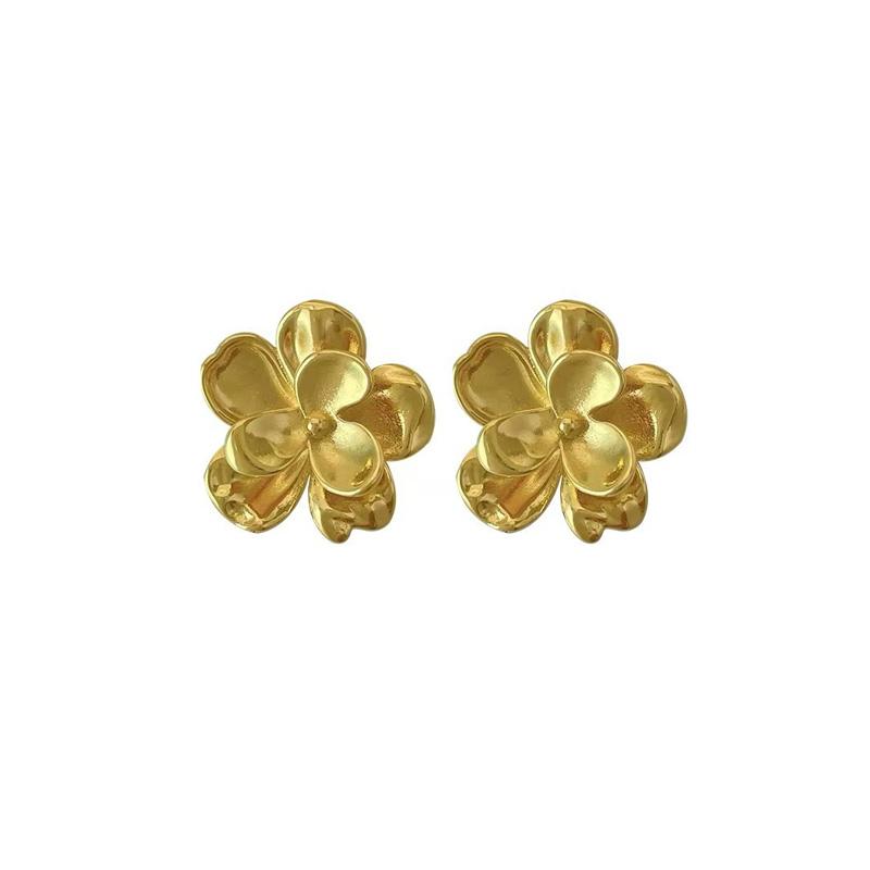Gold Color Metal Flower Earrings for Women Multi-layers Petals Bohemian Blooming Flowers Earring Simple Design