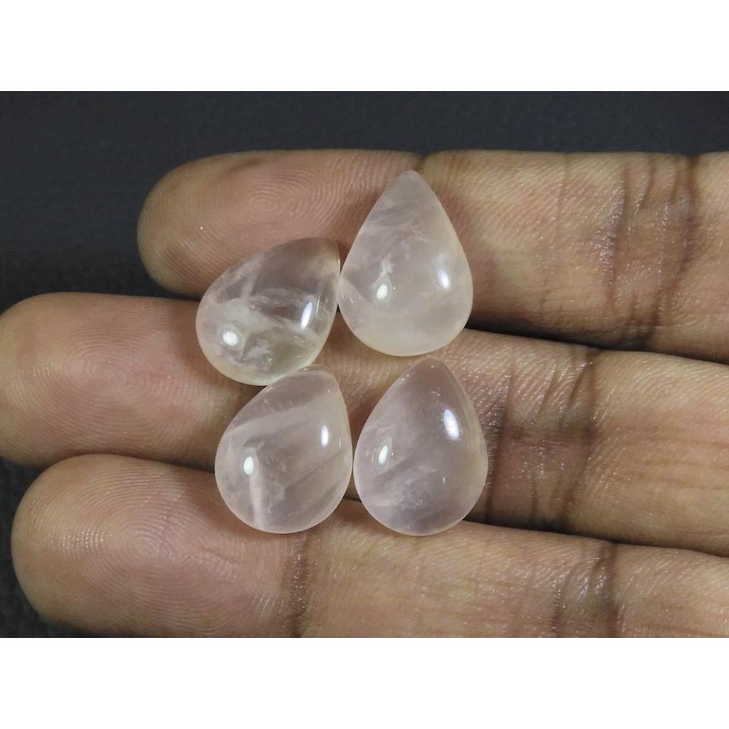 11X15MM Natural Rose Quartz Pear Cabochon Loose Gemstone 4Pcs Lot 32Cts. A-352