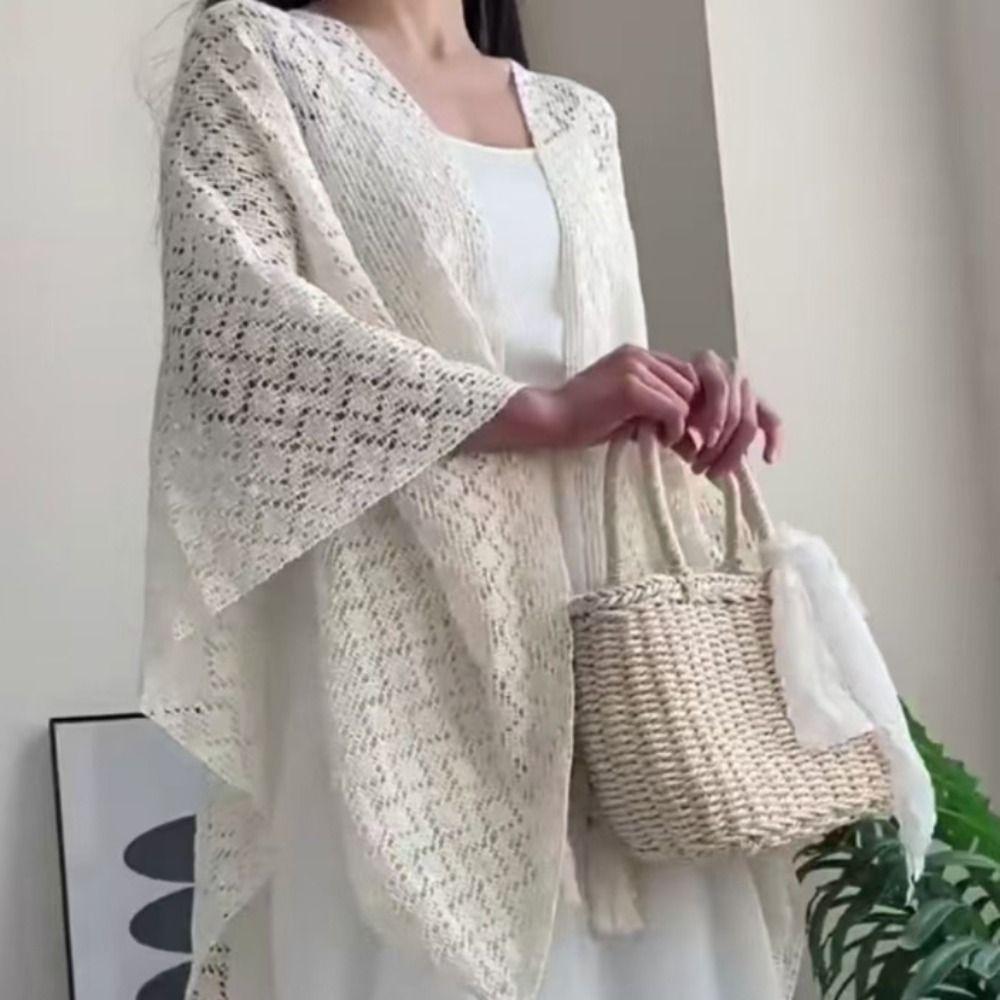 Colorful Ethnic Style Tassel Shawl Thin Beach Scarf Vintage Sunscreen Crochet Cardigan  Outdoor