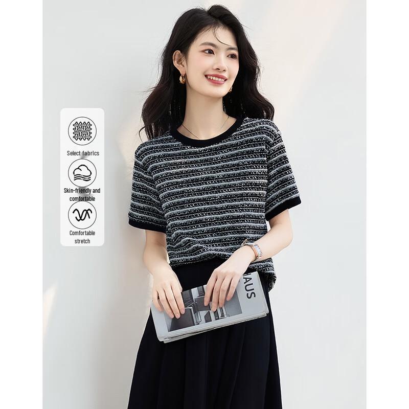 Xinfeiyu Little Fragrance Style Striped Knit T-Shirt M