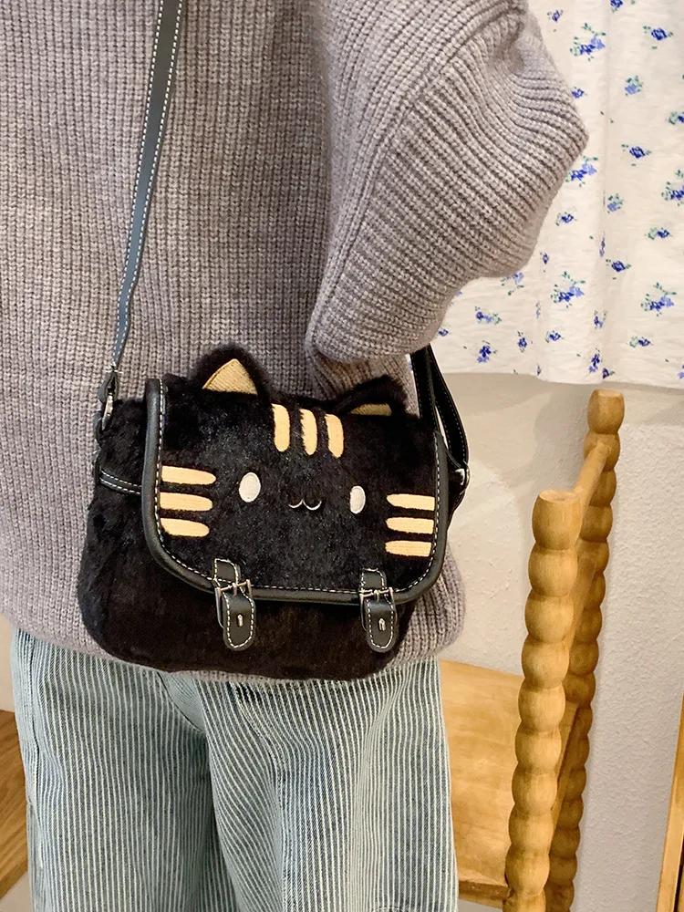 Cute Cat Designer Shoulder Women Kawaii Plush Plush Trendy Crossbody Bags For Woman School Bag Present For Girls