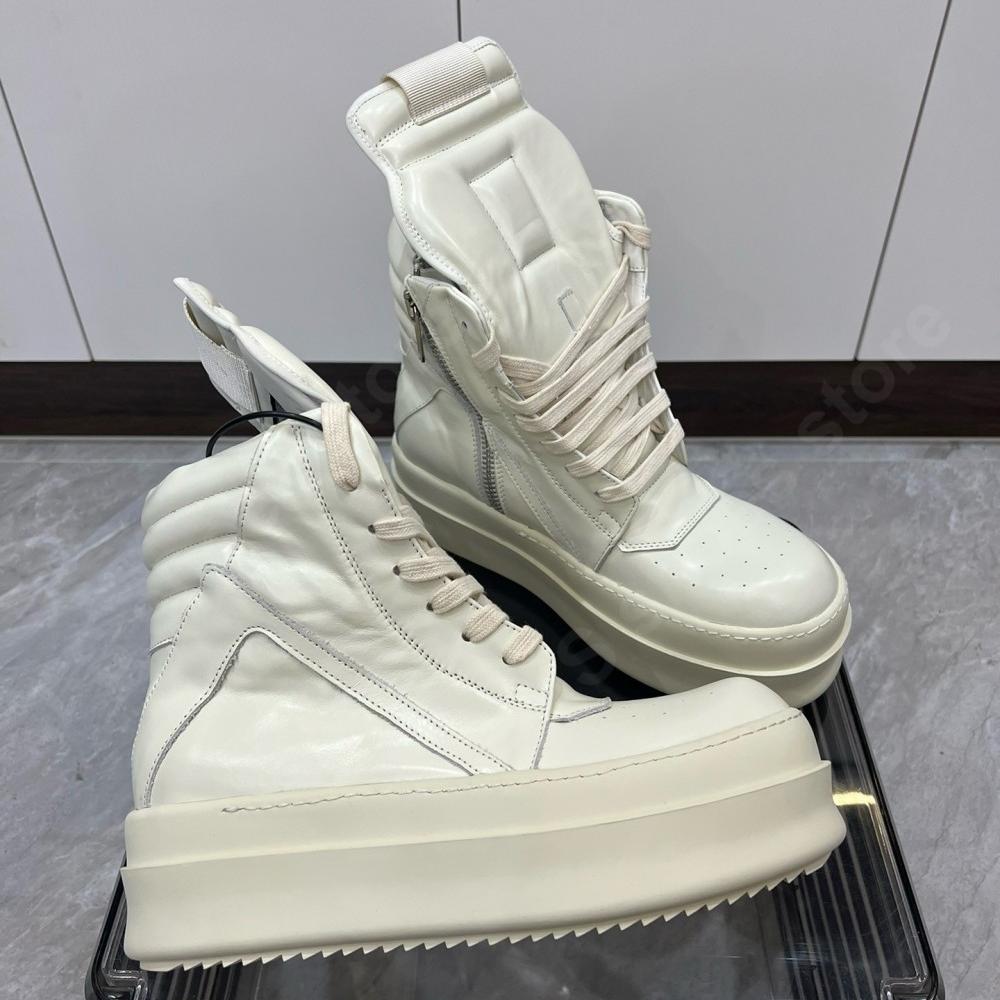 R-o Classic Designer Men Shoe Women Sneaker Red Leather Ankle Boot High Top Casual Shoes Zipper 6cm Thick Sole Boots Sneakers