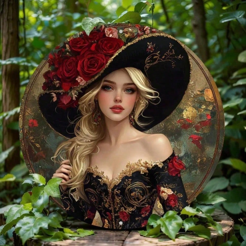 

Vintage Aluminum Wall Art Decor 8x8 Inch Round Rose Lady Design Elegant Home For Living Room Bedroom 20x20 разноцветный